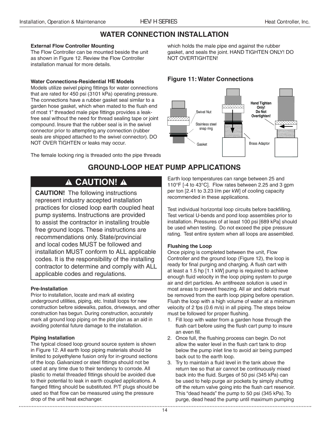 Heat Controller HEV/H manual Water Connection Installation, GROUND-LOOP Heat Pump Applications 