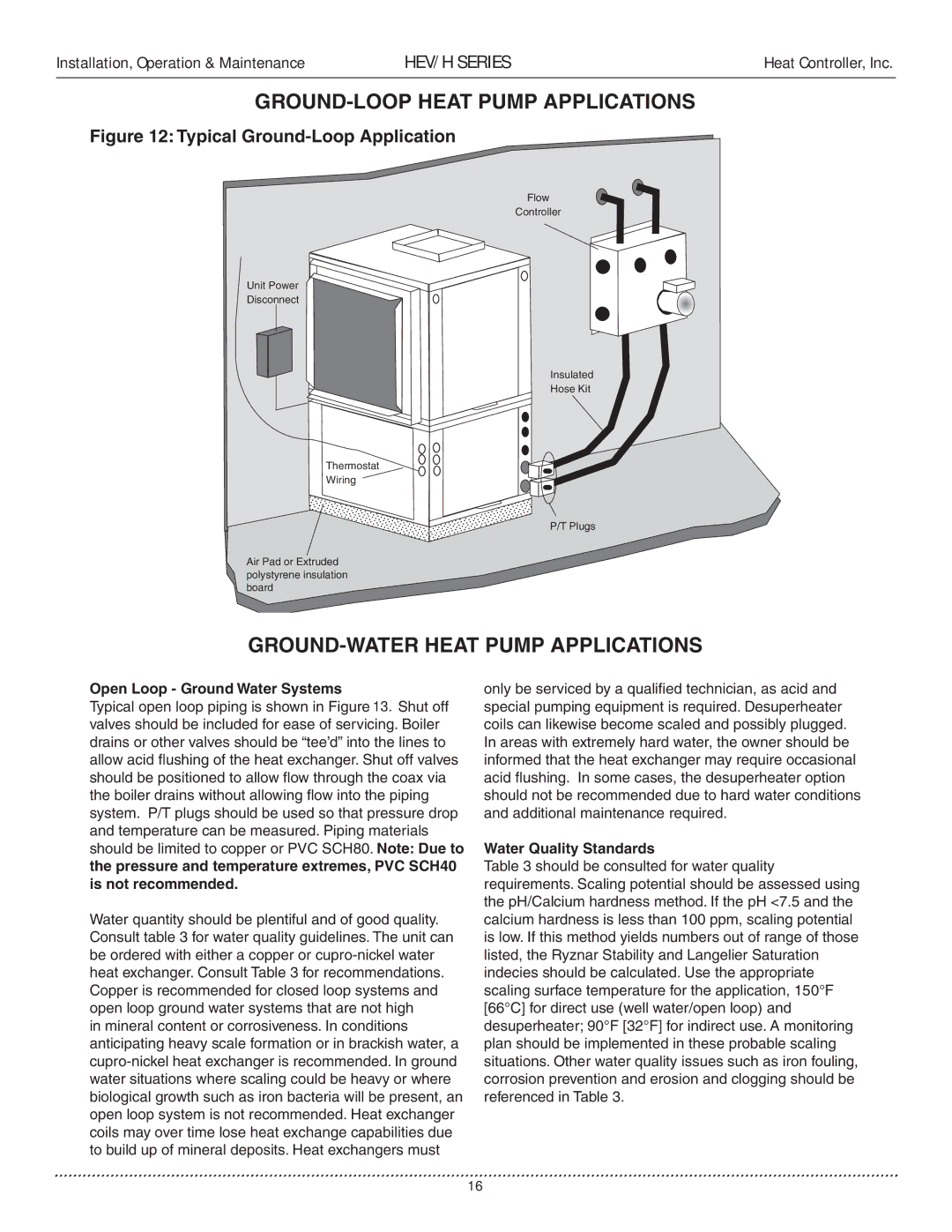 Heat Controller HEV/H manual GROUND-WATER Heat Pump Applications, Open Loop Ground Water Systems, Water Quality Standards 