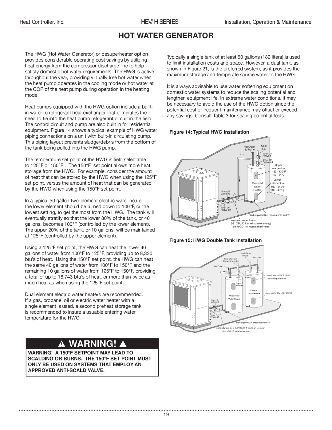 Heat Controller HEV/H manual HOT Water Generator, Typical HWG Installation 