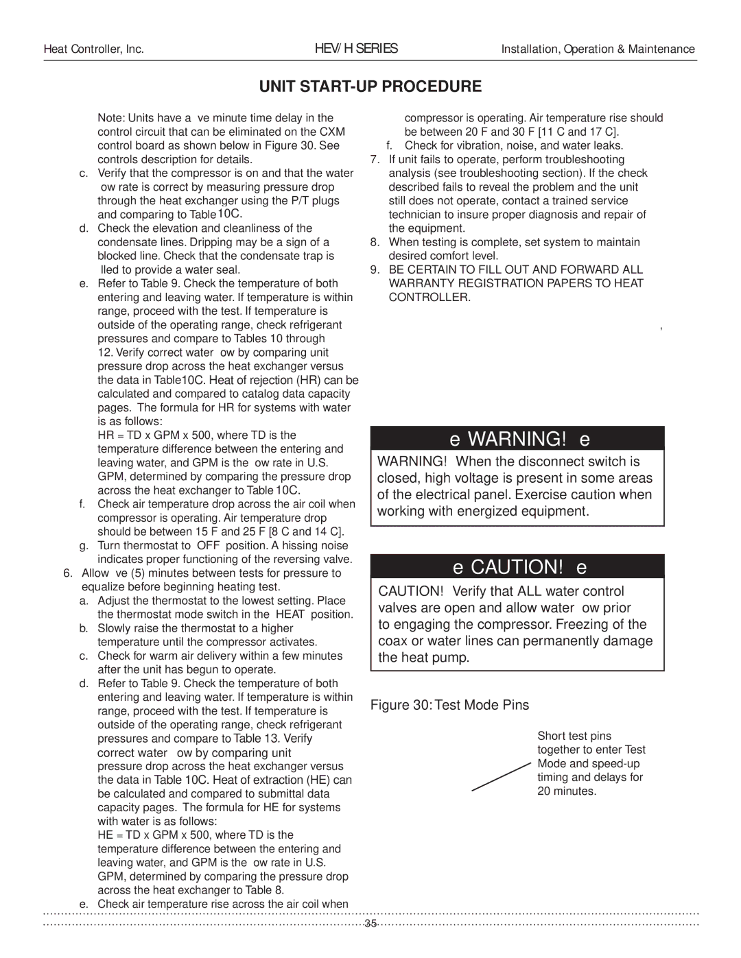 Heat Controller HEV/H manual Unit START-UP Procedure 