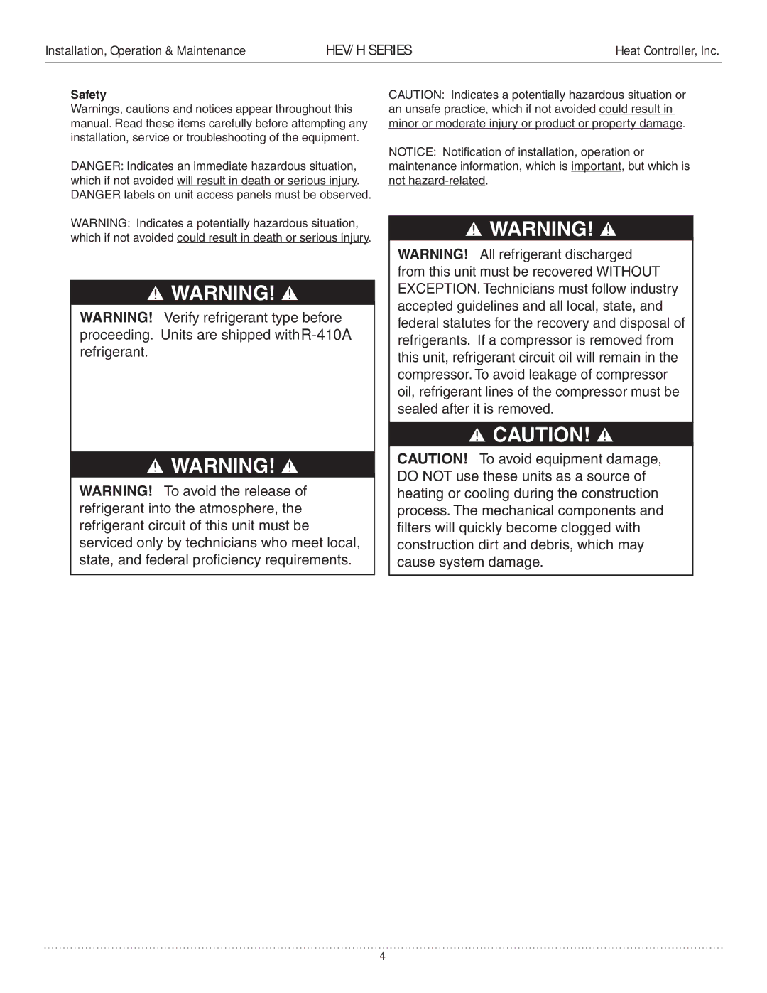 Heat Controller HEV/H manual Safety 