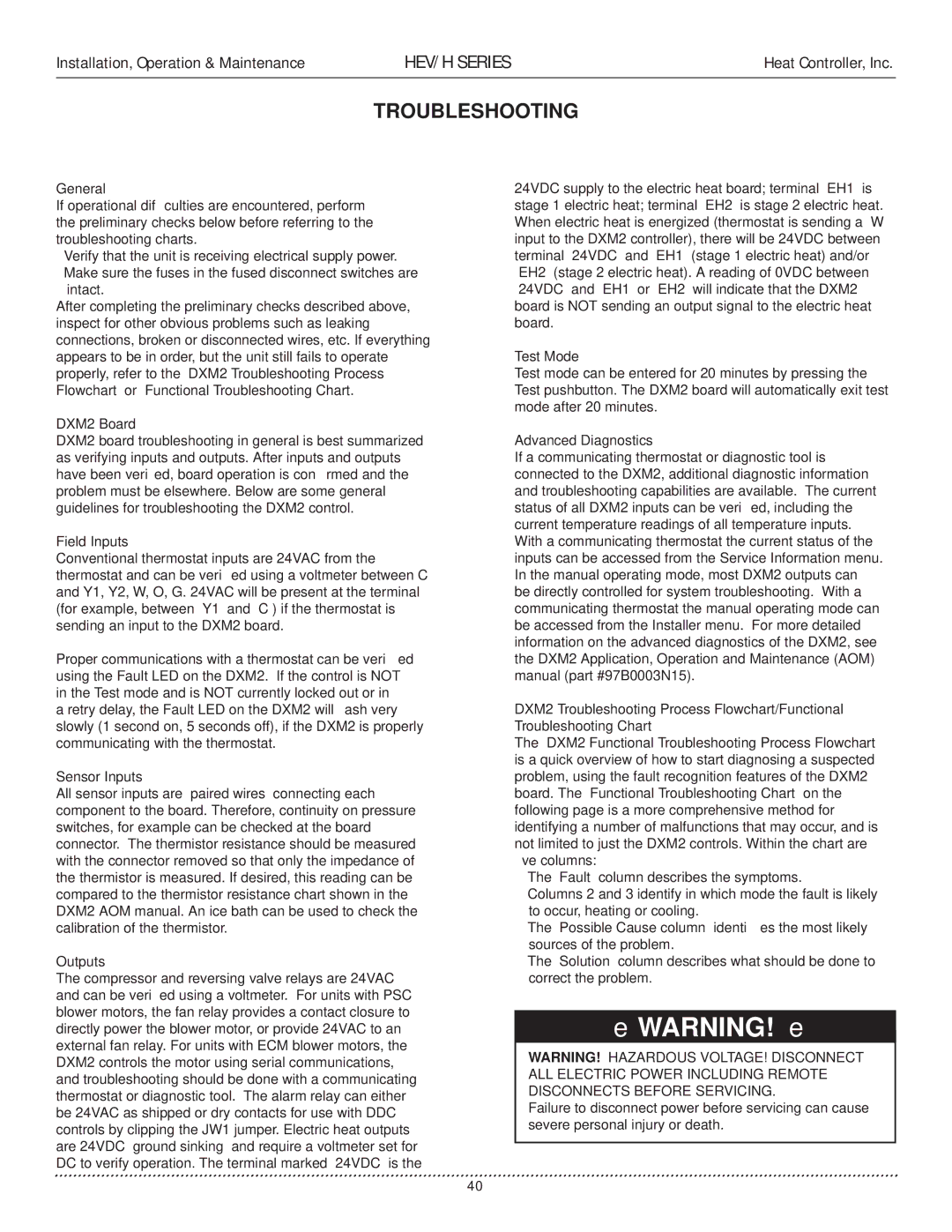 Heat Controller HEV/H manual Troubleshooting 