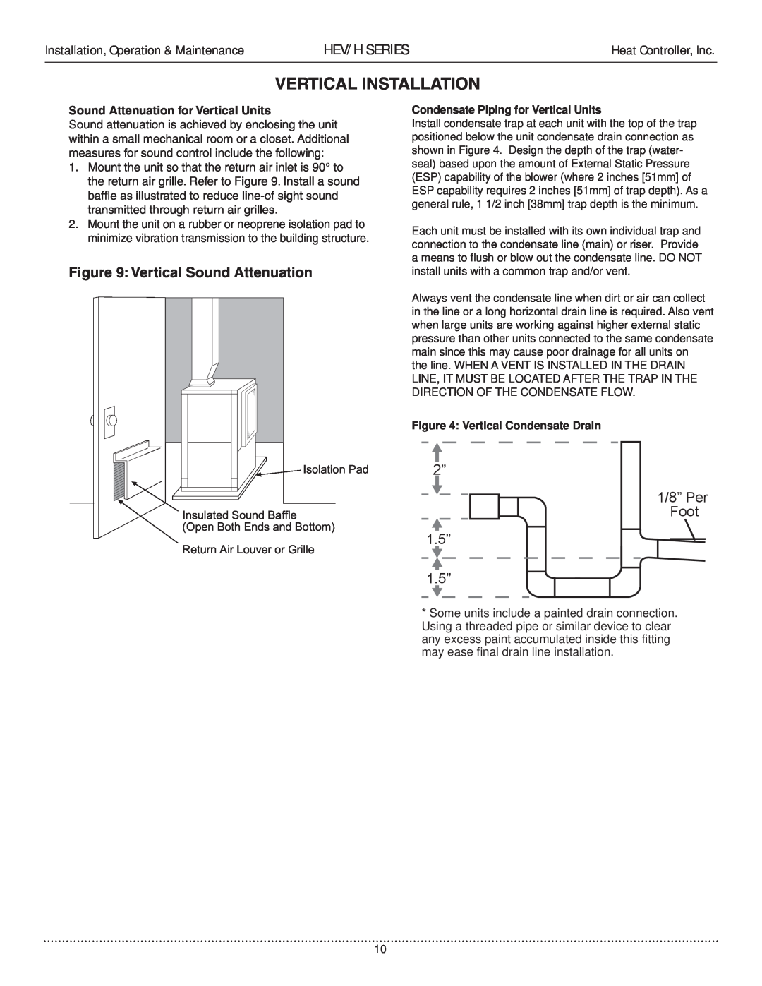 Heat Controller HEV/H manual Vertical Installation, Hev/H Series, Vertical Sound Attenuation, ರ ರ3HU RRW ರ ರ 