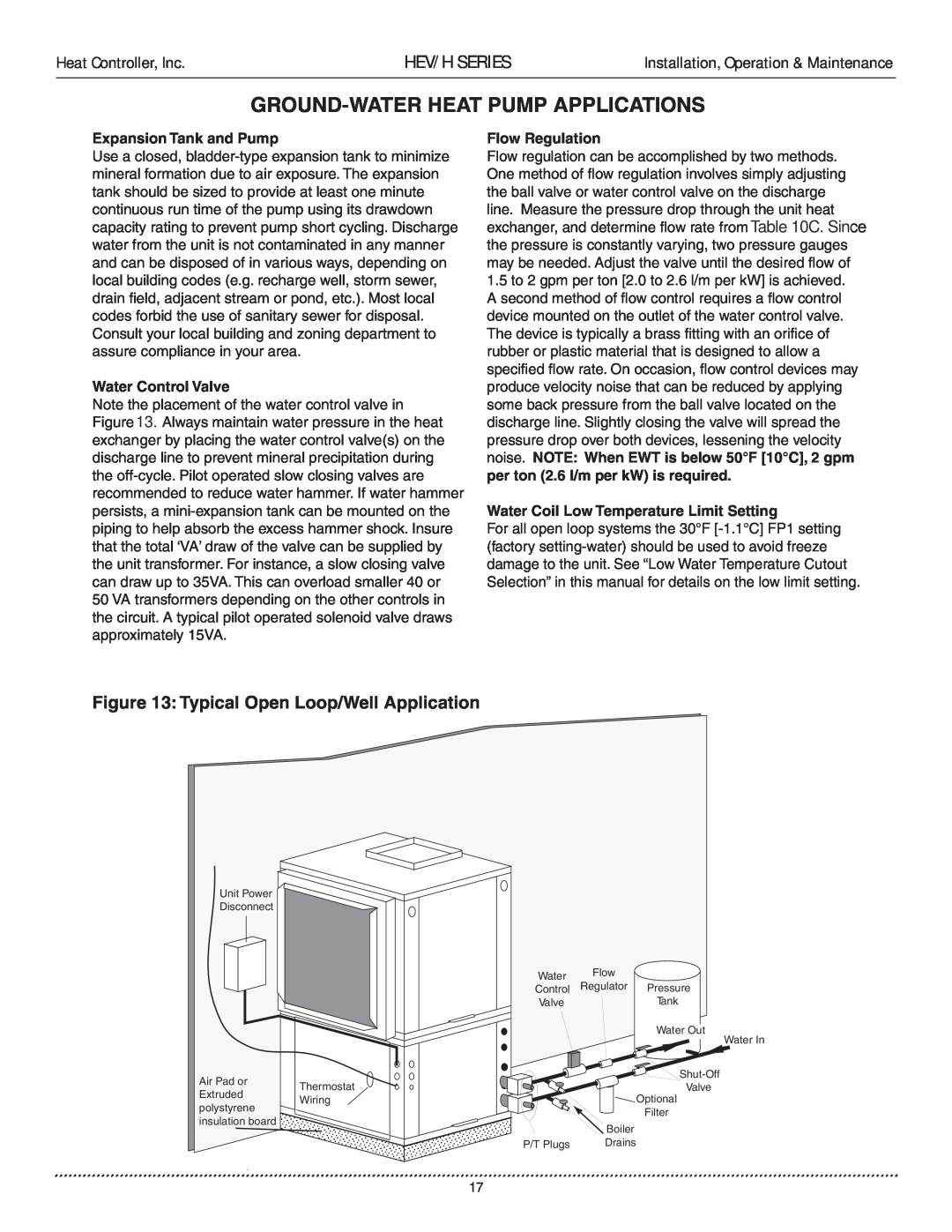 Heat Controller HEV/H manual Ground-Waterheat Pump Applications, Hev/H Series, Typical Open Loop/Well Application 