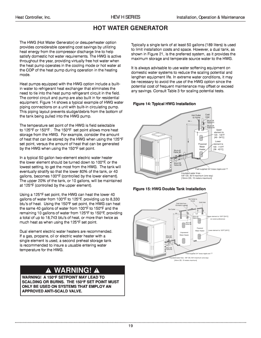 Heat Controller HEV/H manual Hot Water Generator, Hev/H Series, Heat Controller, Inc, Installation, Operation & Maintenance 