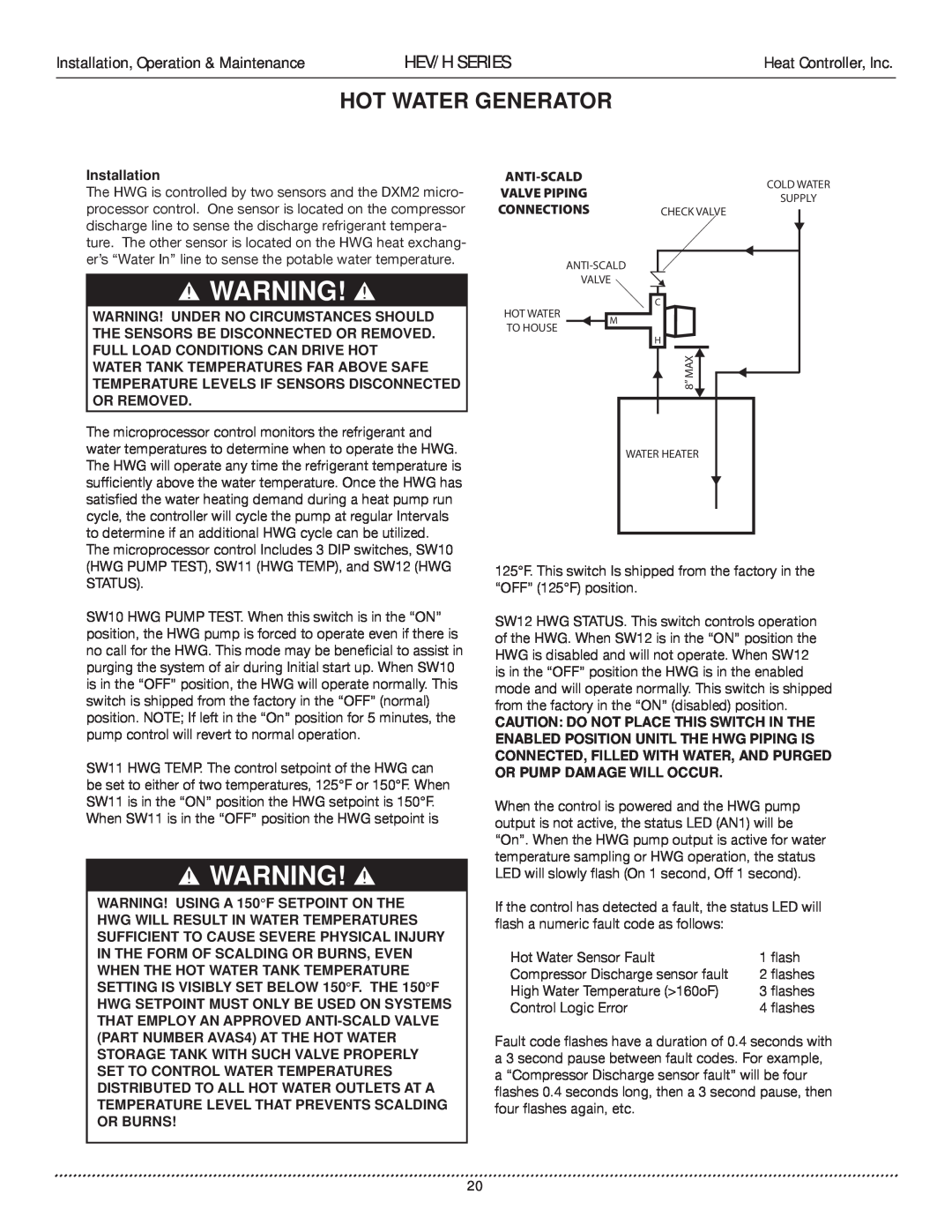 Heat Controller HEV/H manual Hot Water Generator, Hev/H Series, Installation, Operation & Maintenance, Heat Controller, Inc 