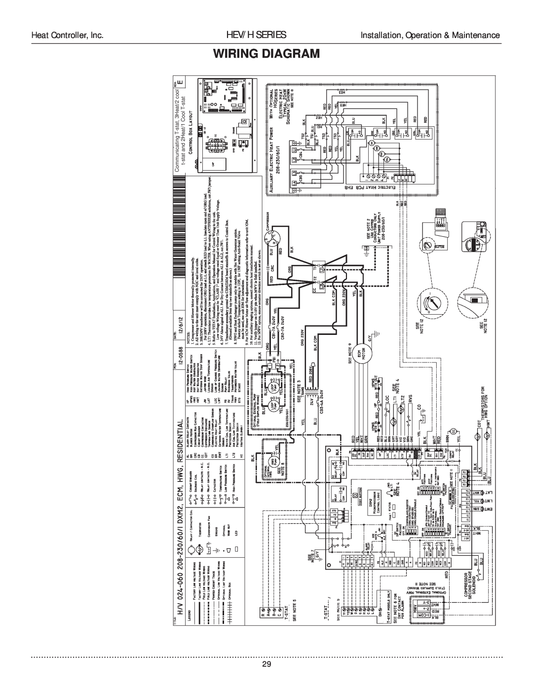 Heat Controller HEV/H manual Wiring Diagram, Hev/H Series, Heat Controller, Inc, Installation, Operation & Maintenance 