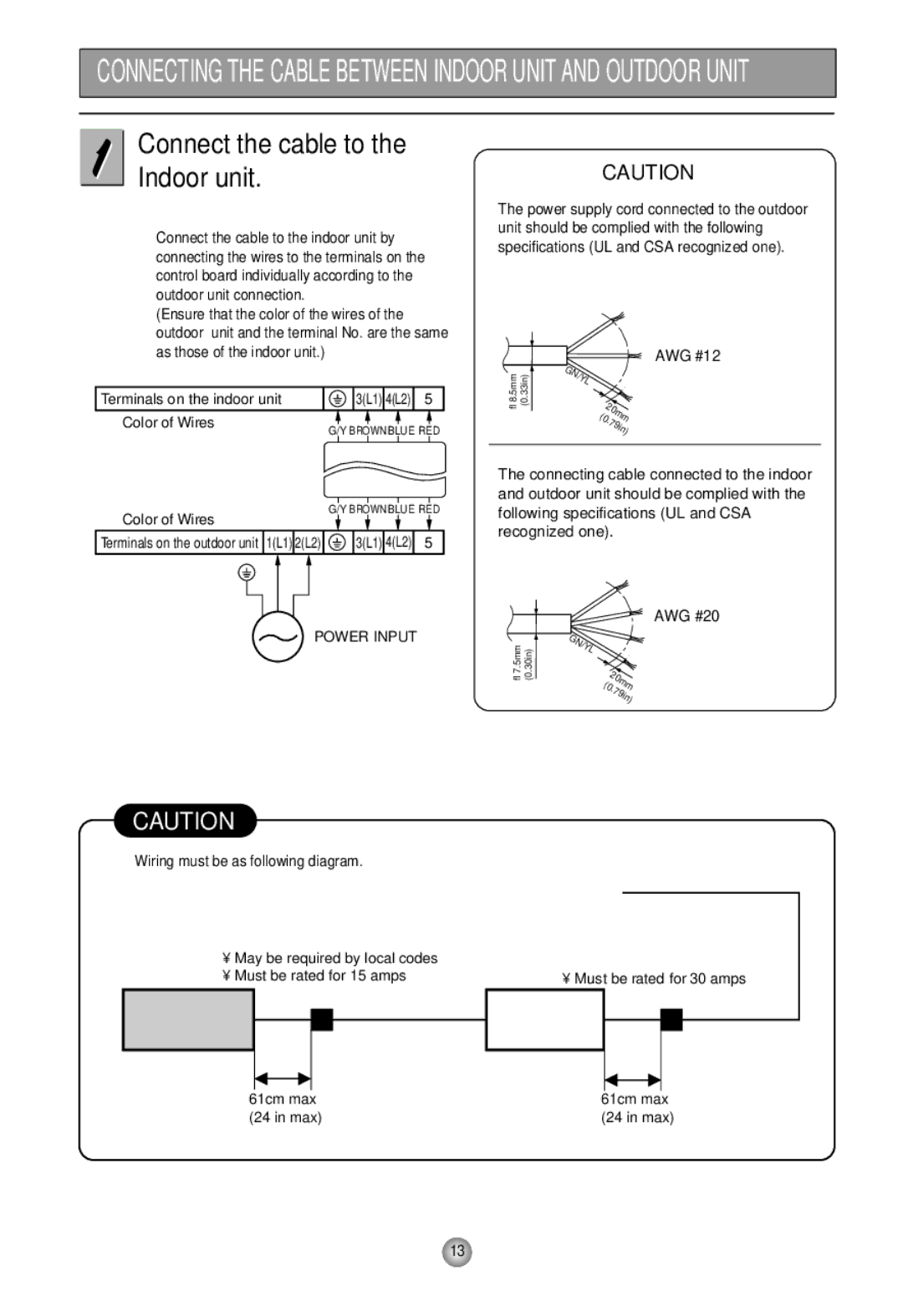 Heat Controller HMH30AS-1, HMC30BS-1 Connect the cable to the Indoor unit, AWG #20, Wiring must be as following diagram 