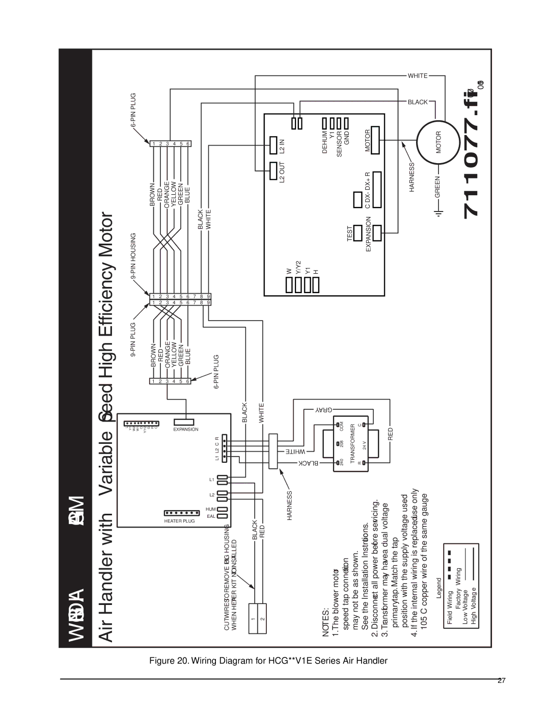 Heat Controller HMG**X1E, HMG**F1E installation instructions Wiring Diagram for, HCG**V1E Series Air Handler 