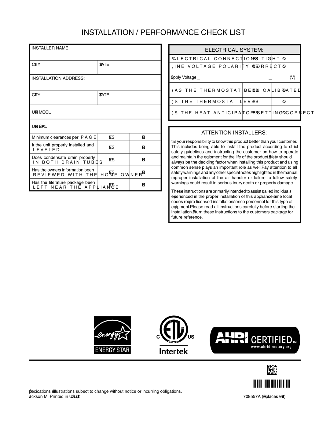 Heat Controller HCG**V1E, HMG**X1E, HMG**F1E installation instructions Installer Name, Installation Address 