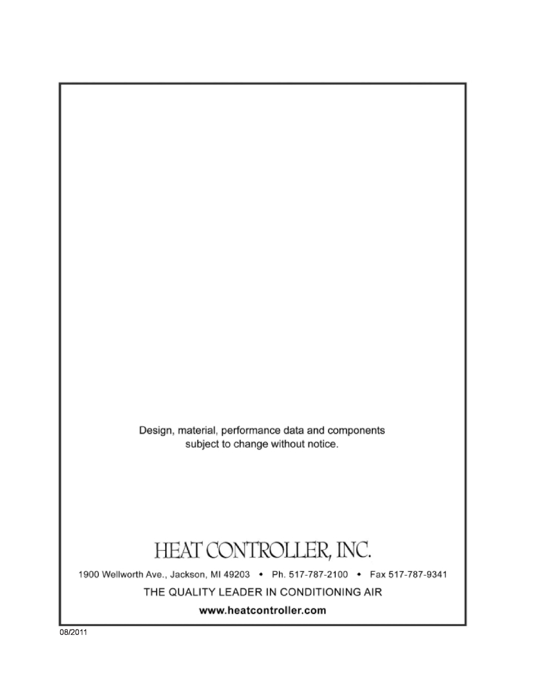 Heat Controller HTV SERIES, HTD SERIES, HTH SERIES manual 08/2011 