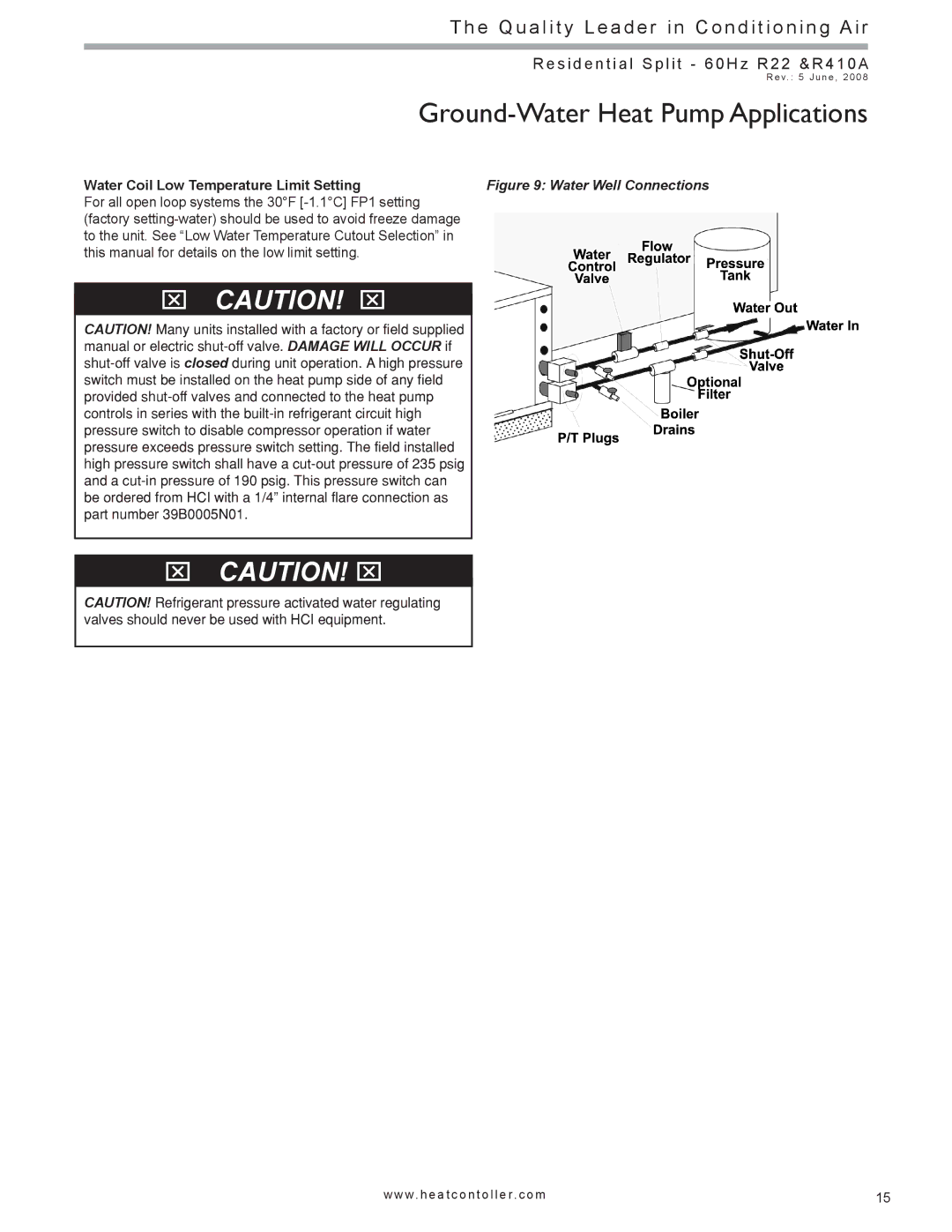 Heat Controller HSS, HTS SERIES SPLIT SYSTEM manual Water Coil Low Temperature Limit Setting, Water Well Connections 