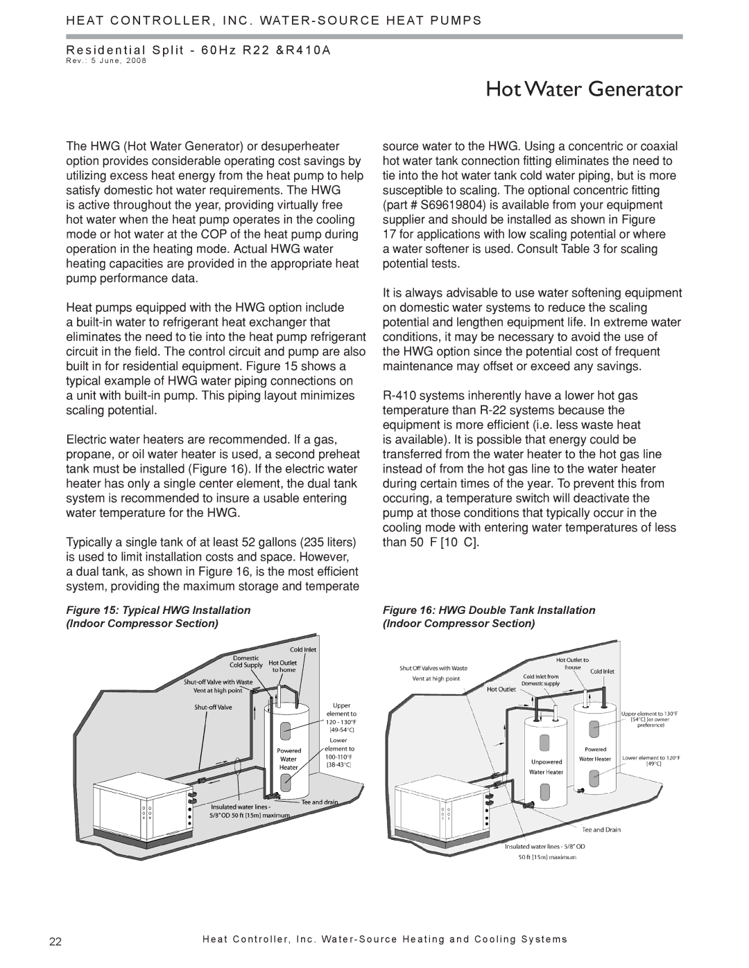 Heat Controller HTS SERIES SPLIT SYSTEM, HSS manual Hot Water Generator, Typical HWG Installation Indoor Compressor Section 