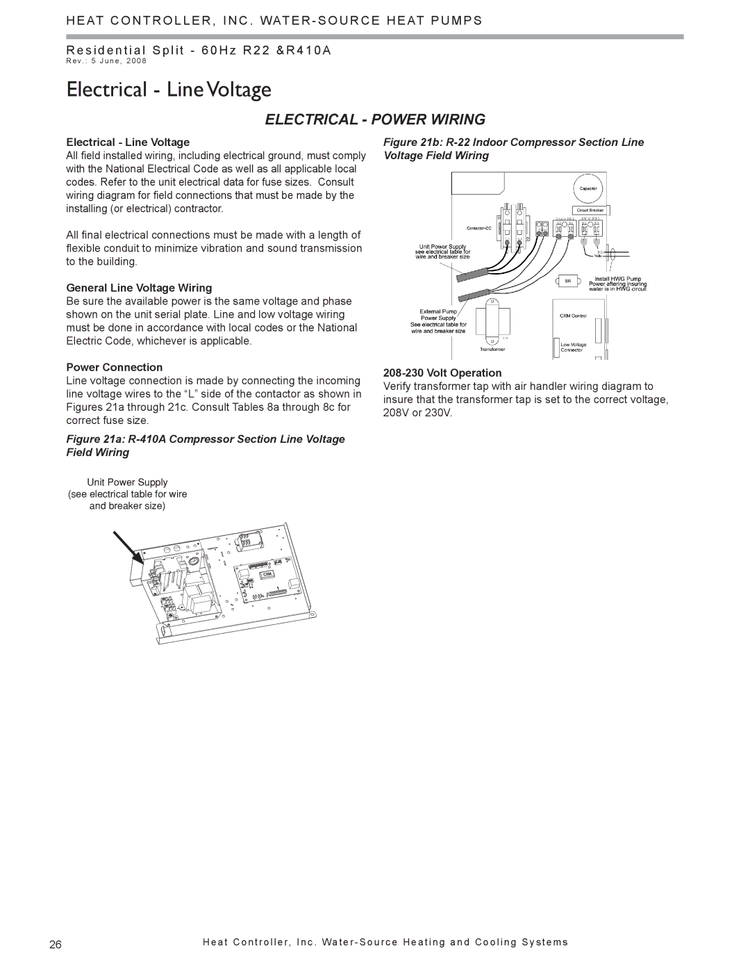 Heat Controller HTS SERIES SPLIT SYSTEM, HSS manual Electrical Power Wiring 