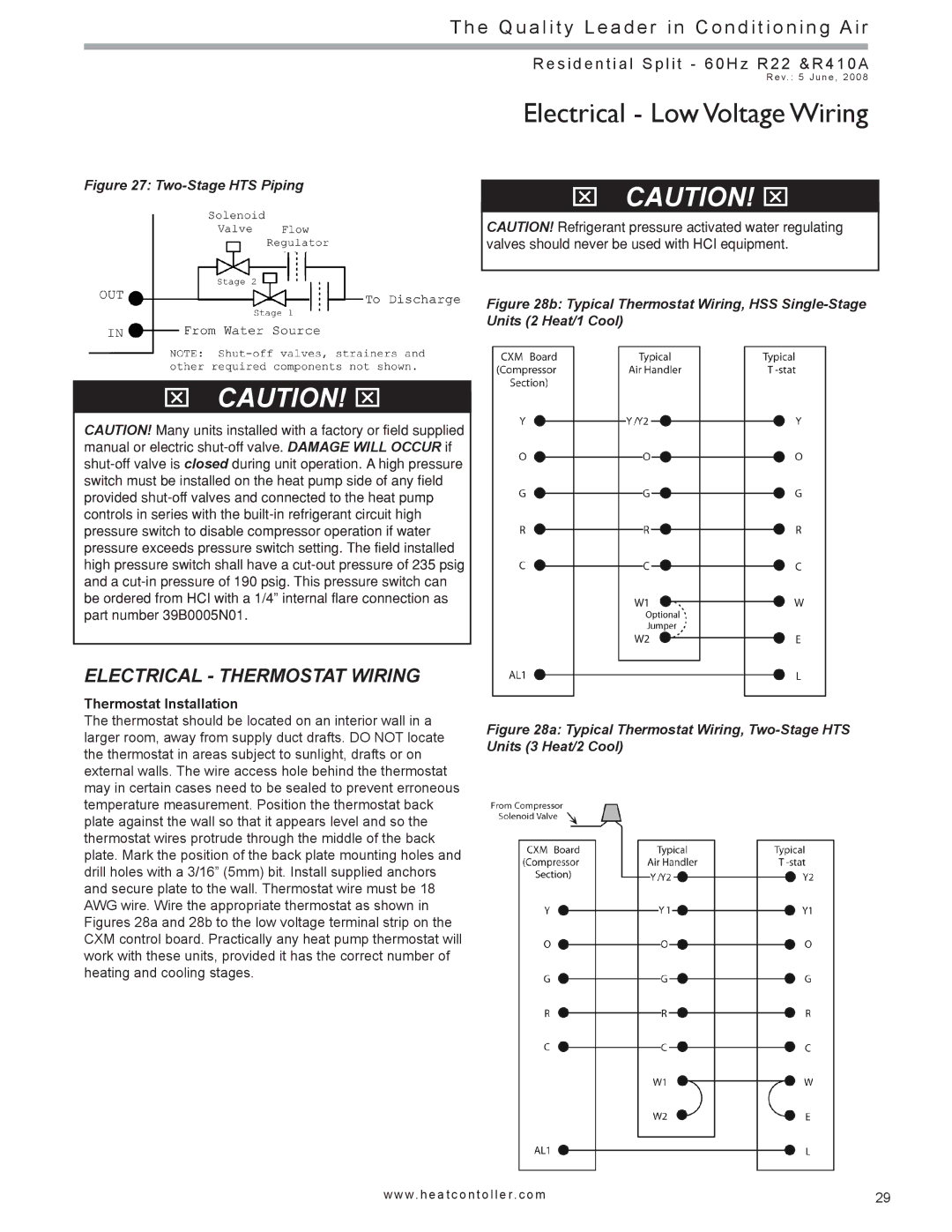 Heat Controller HSS, HTS SERIES SPLIT SYSTEM manual Two-Stage HTS Piping, Thermostat Installation 