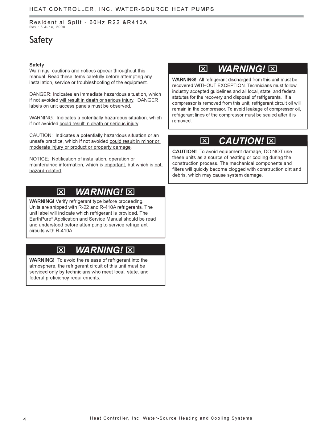 Heat Controller HTS SERIES SPLIT SYSTEM, HSS manual Safety 