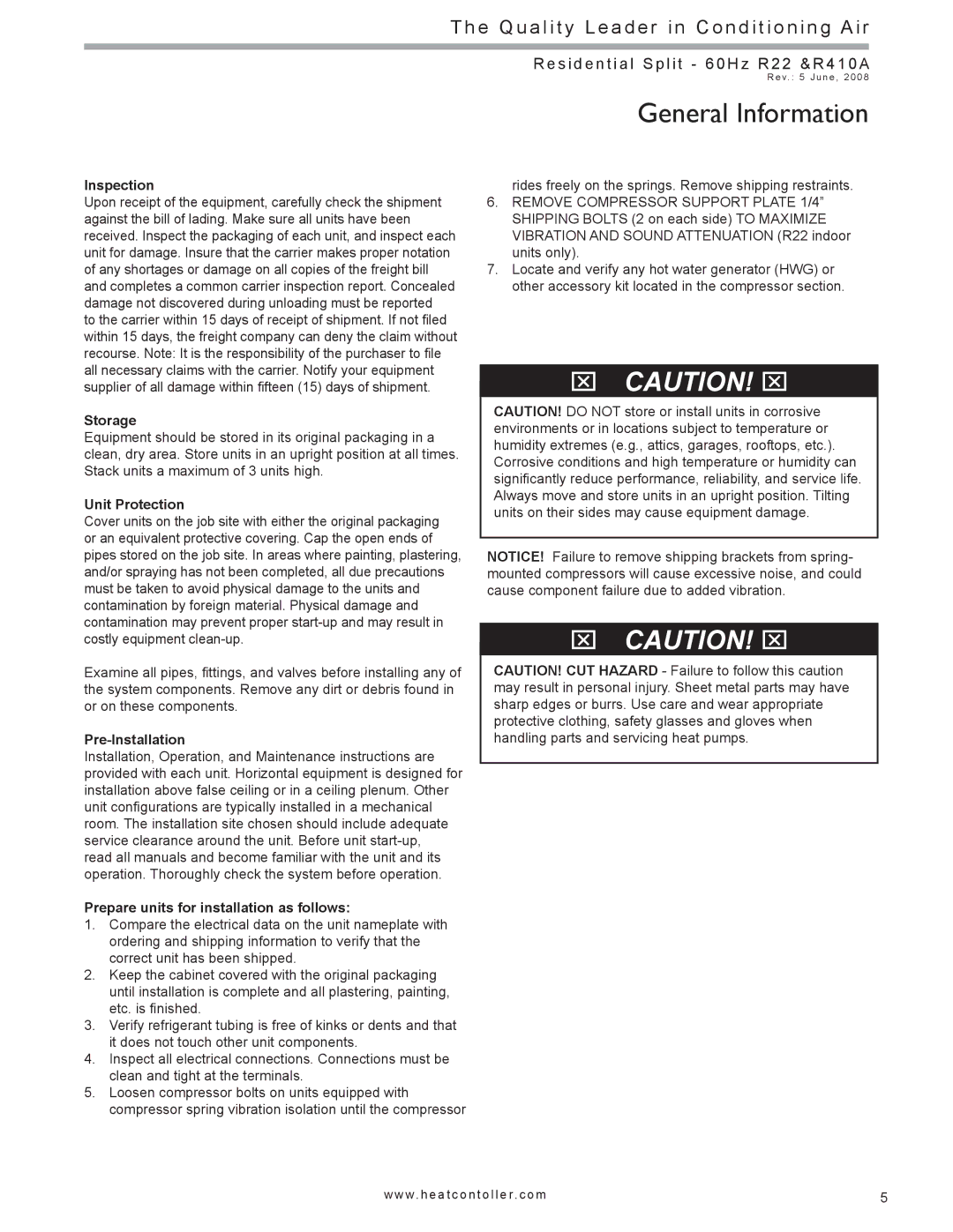 Heat Controller HSS, HTS SERIES SPLIT SYSTEM manual General Information 