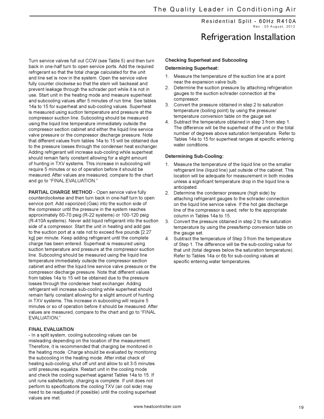 Heat Controller HTS SERIES manual Checking Superheat and Subcooling Determining Superheat, Determining Sub-Cooling 