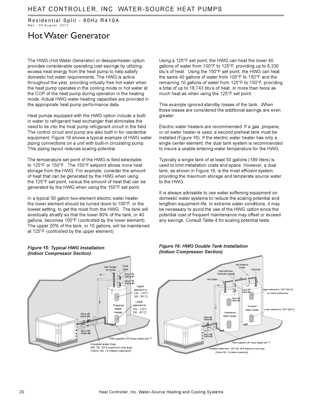 Heat Controller HTS SERIES manual Hot Water Generator, Typical HWG Installation Indoor Compressor Section 