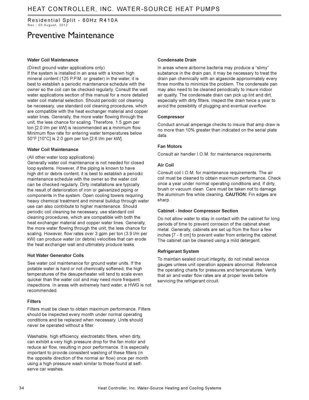 Heat Controller HTS SERIES manual Preventive Maintenance 