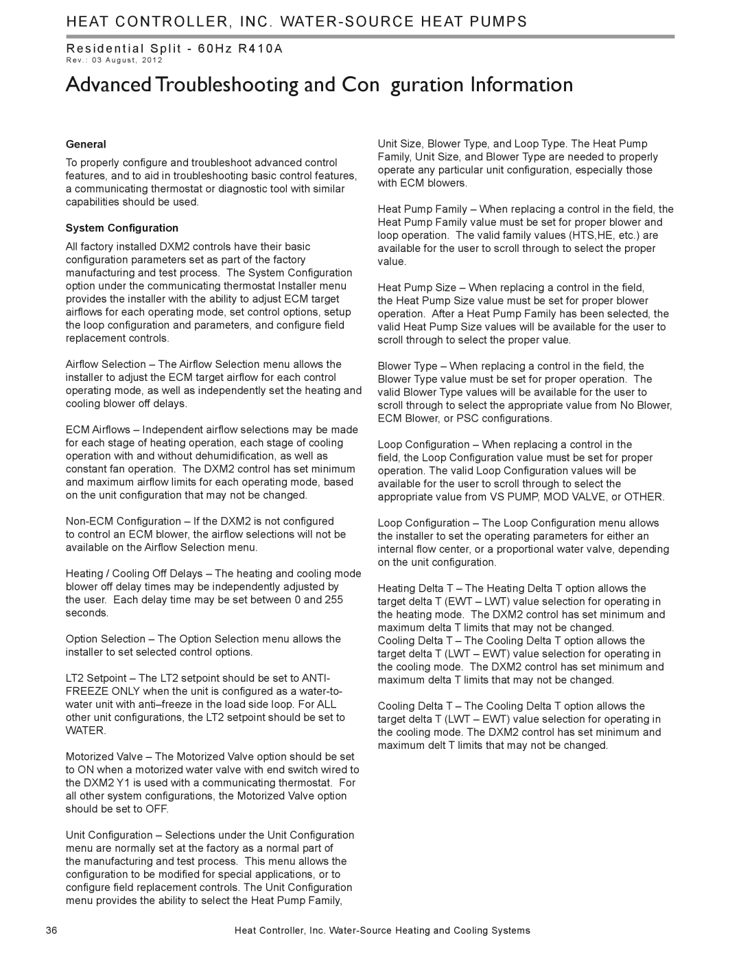 Heat Controller HTS SERIES manual Advanced Troubleshooting and Conﬁguration Information, System Conﬁguration 