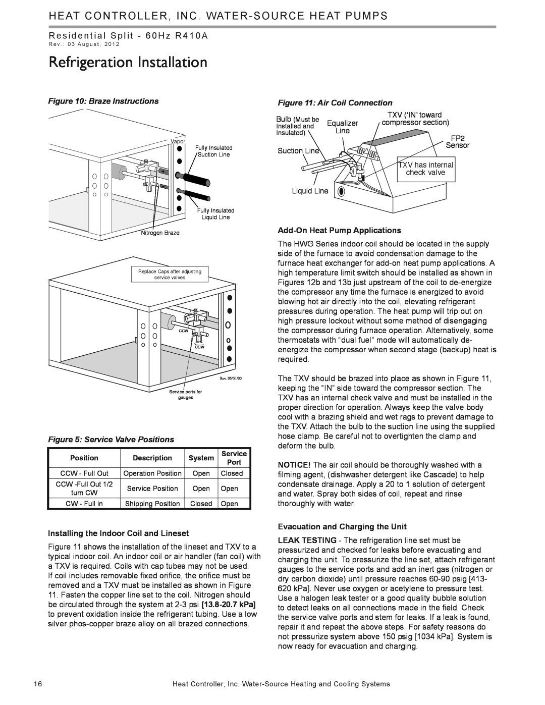 Heat Controller HTS SERIES manual Refrigeration Installation, Heat Controller, Inc. Water-Sourceheat Pumps 