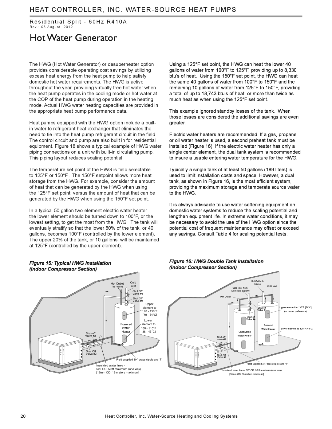 Heat Controller HTS SERIES manual Hot Water Generator, Heat Controller, Inc. Water-Sourceheat Pumps 