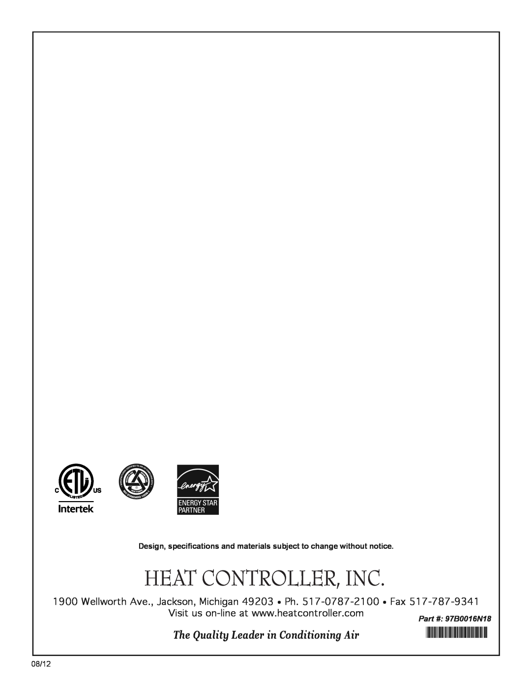 Heat Controller HTS SERIES manual 97B0016N18, The Quality Leader in Conditioning Air, Dard, Ied To, At Pump 