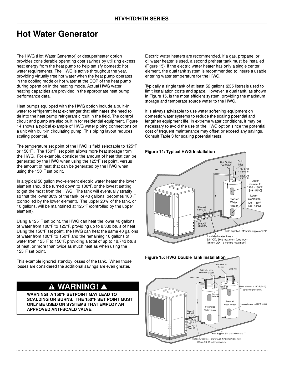 Heat Controller HTH, HTV, HTD manual Hot Water Generator, Typical HWG Installation 