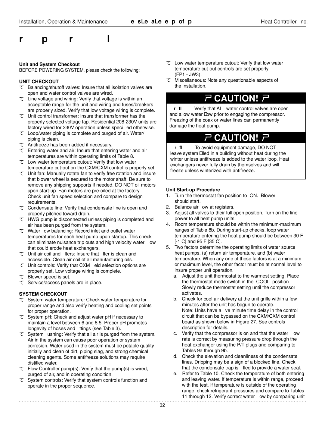 Heat Controller HTD, HTV, HTH Unit Start-Up and Operating Conditions, Unit and System Checkout, Unit Start-up Procedure 