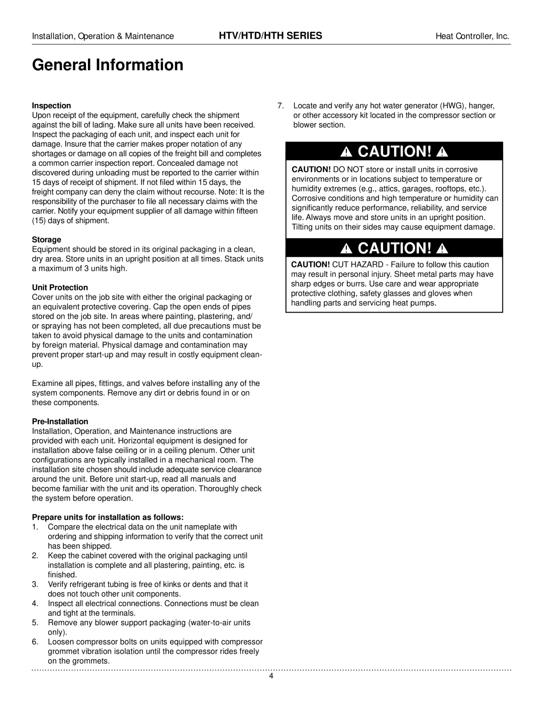 Heat Controller HTH, HTV, HTD manual General Information 