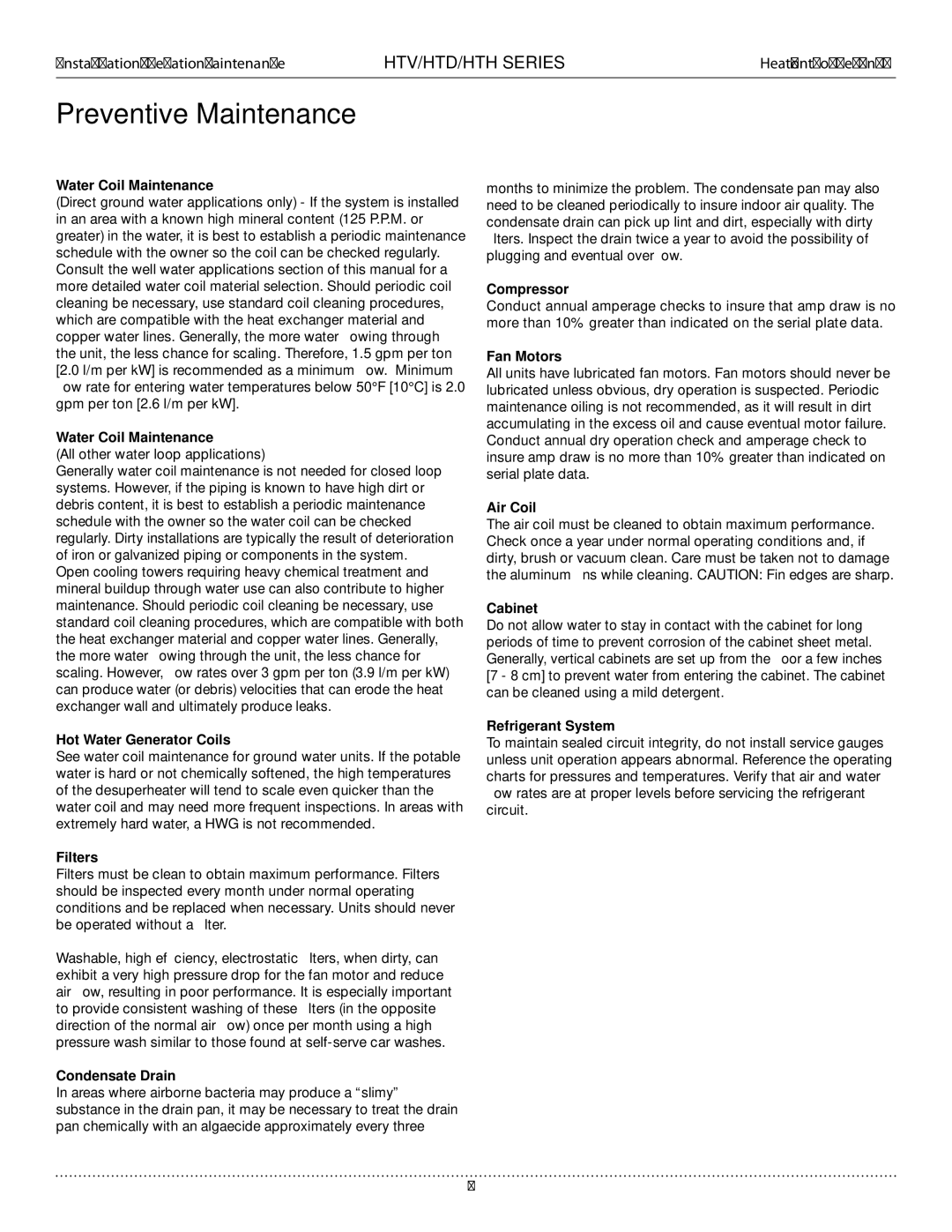 Heat Controller HTV, HTH, HTD manual Preventive Maintenance 