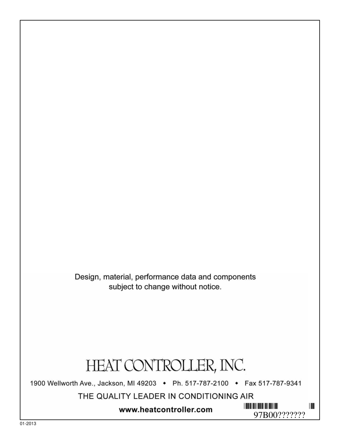 Heat Controller HTV, HTH, HTD manual 97B00 