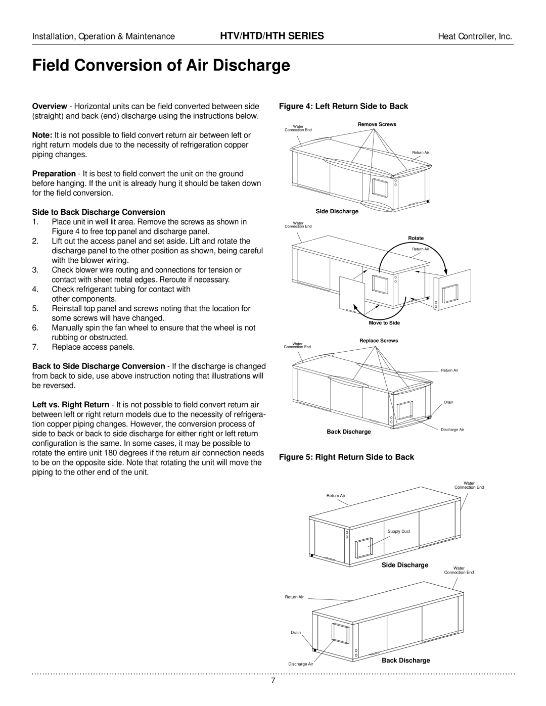 Heat Controller HTH, HTV, HTD manual Field Conversion of Air Discharge, Side to Back Discharge Conversion 