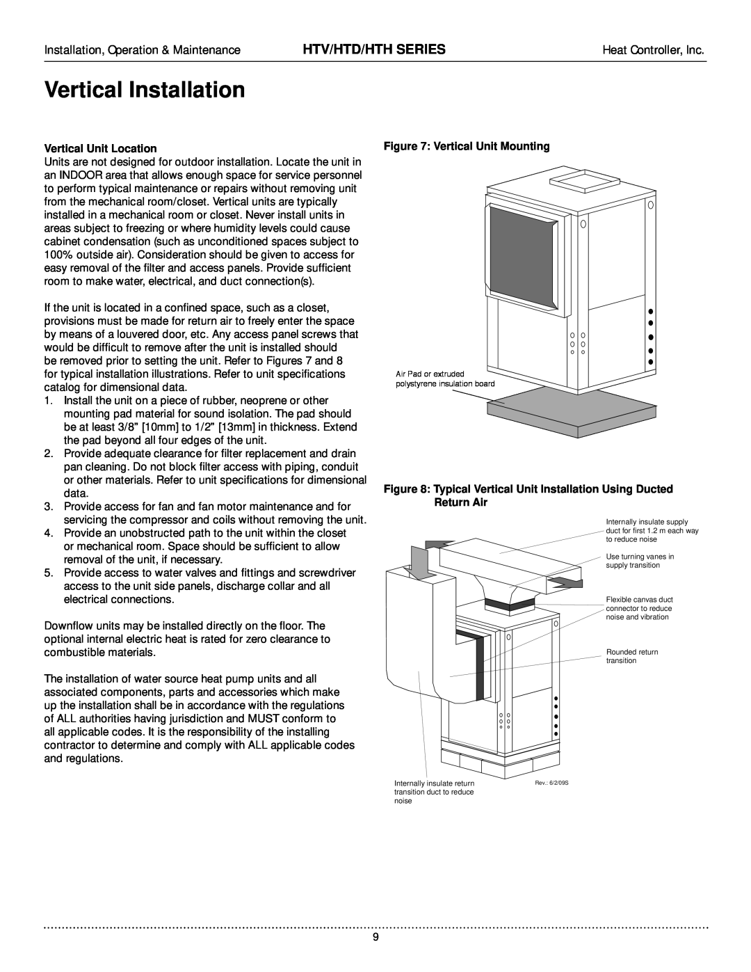 Heat Controller HTV Vertical Installation, Htv/Htd/Hth Series, Installation, Operation & Maintenance, Heat Controller, Inc 