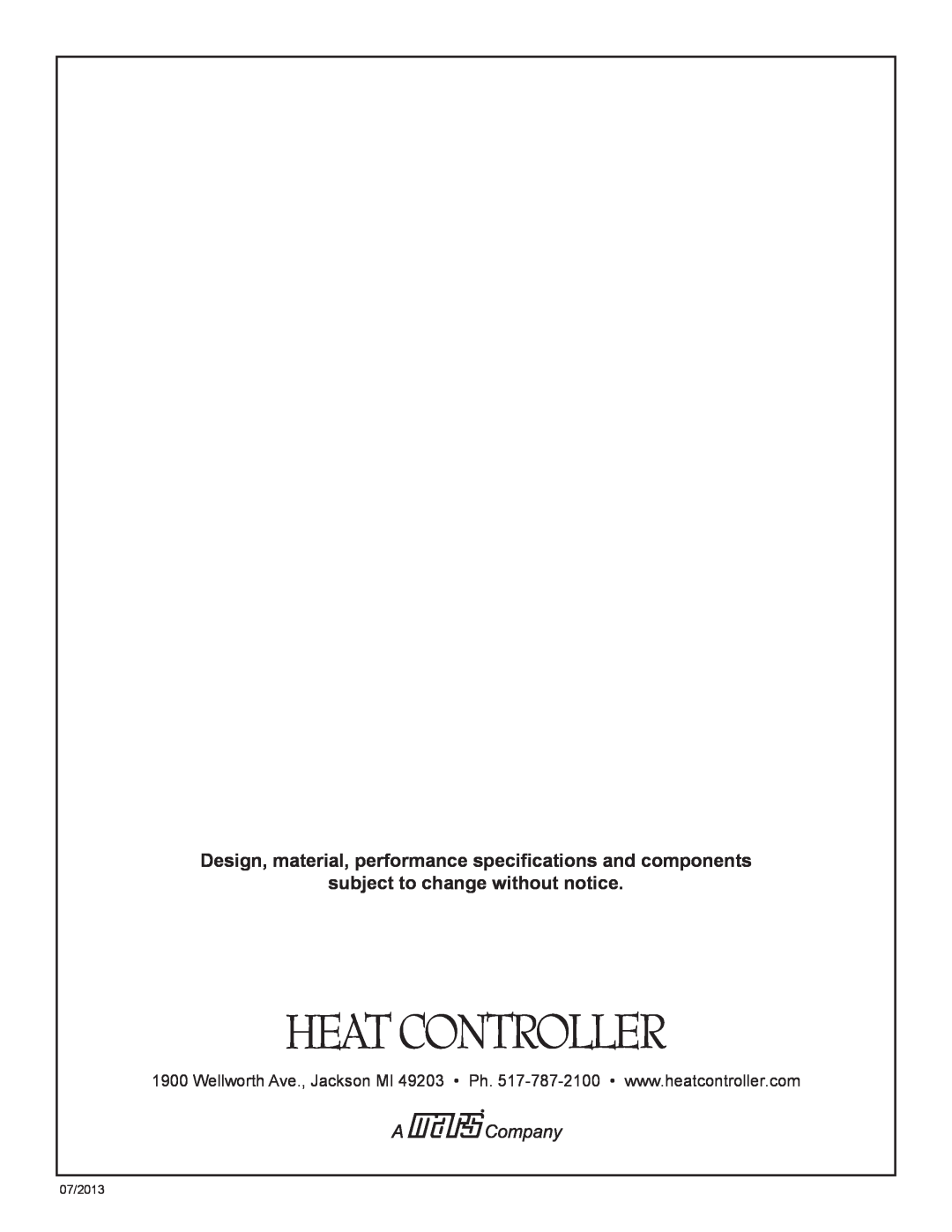 Heat Controller IR15S operation manual subject to change without notice, 07/2013 