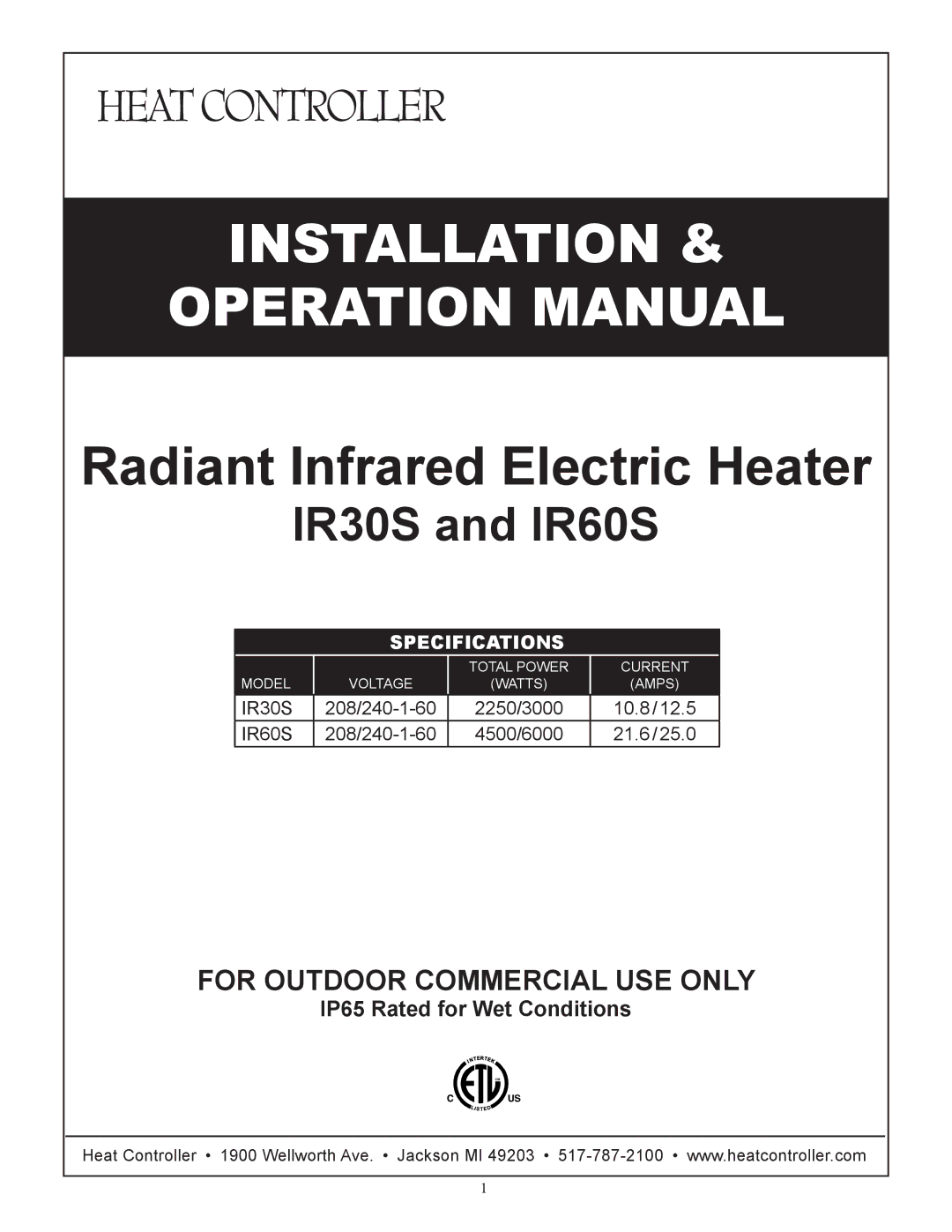 Heat Controller IR60S, IR30S operation manual Installation 