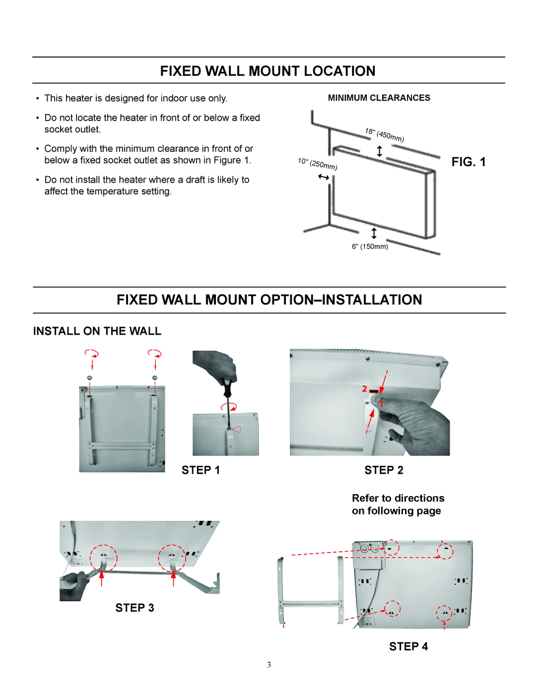 Heat Controller IRGPH15B operation manual Fixed Wall Mount Location, Fixed Wall Mount OPTION-INSTALLATION 