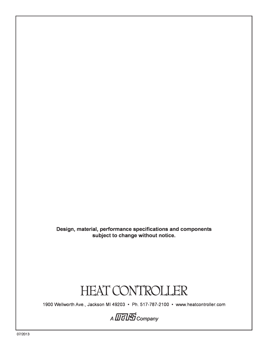 Heat Controller IRGPH15B operation manual subject to change without notice, 07/2013 