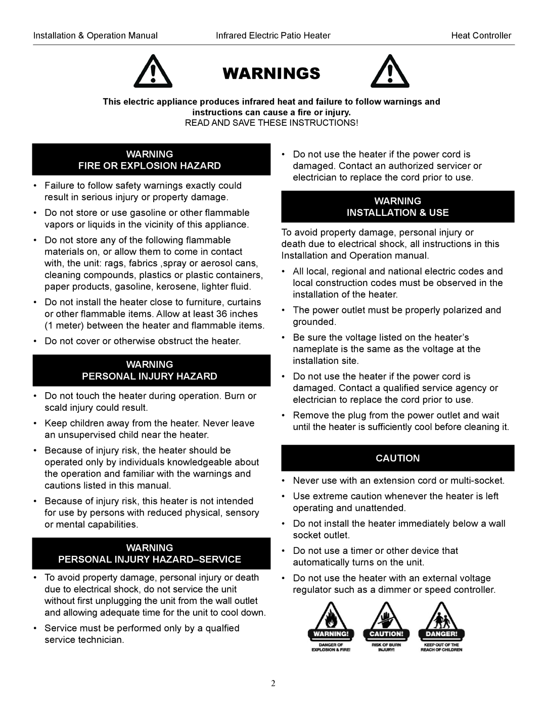 Heat Controller IRPH15SS operation manual Fire or Explosion Hazard 