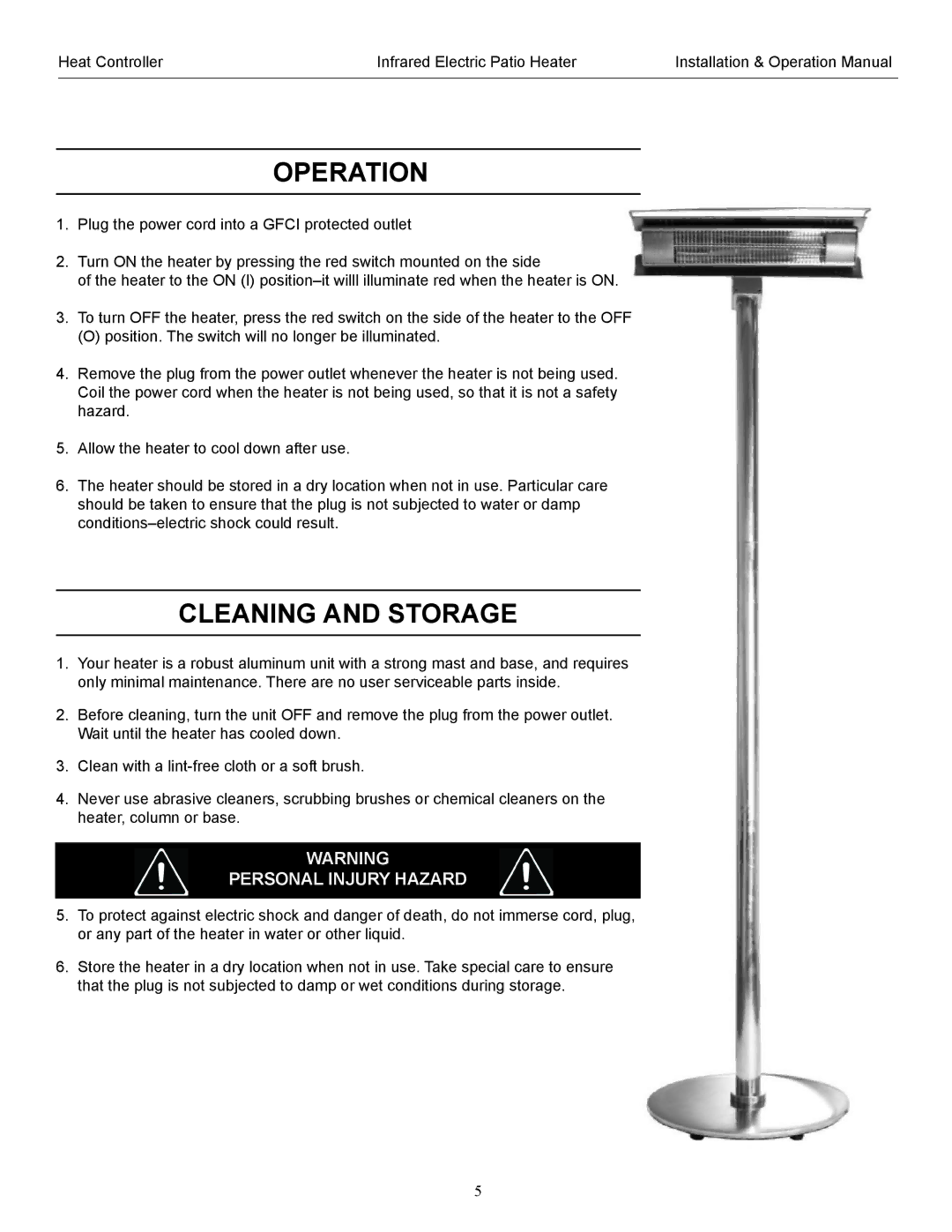 Heat Controller IRPH15SS operation manual Operation, Cleaning and Storage 