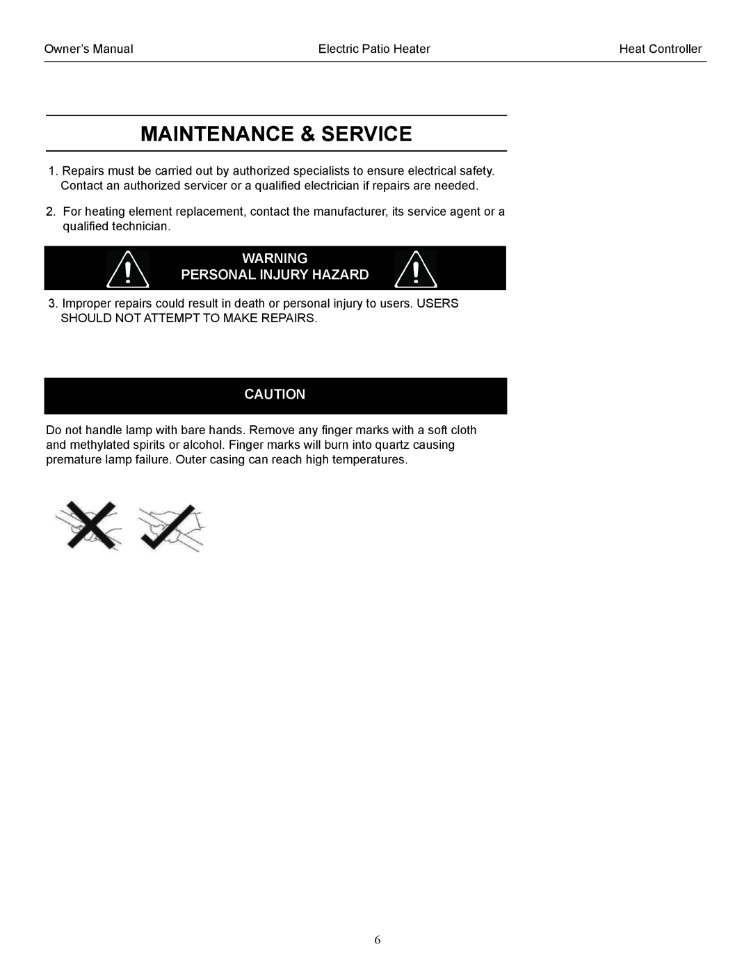 Heat Controller IRPH15SS operation manual Maintenance & Service 