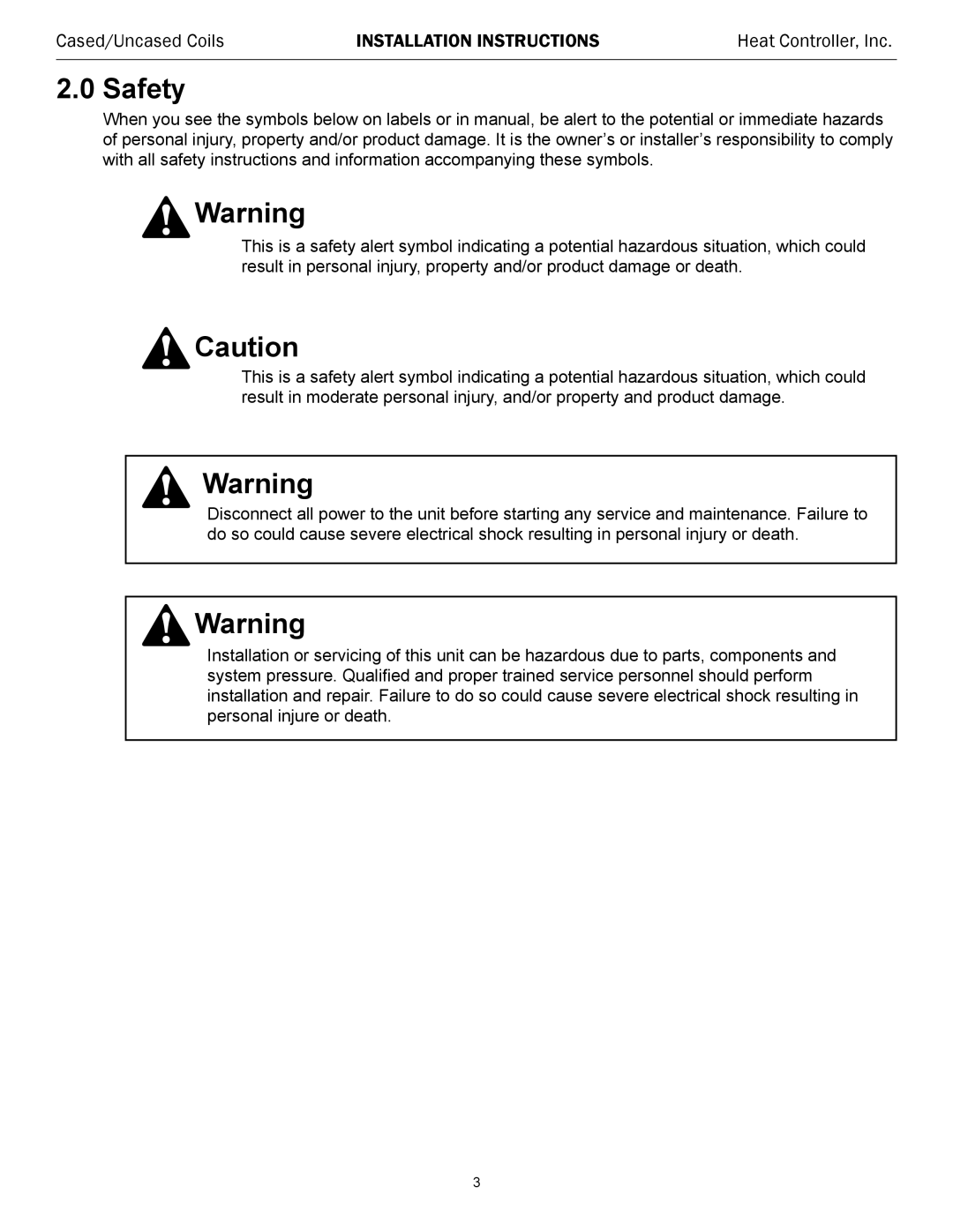 Heat Controller MDG SERIES, CDG SERIES installation instructions Safety 