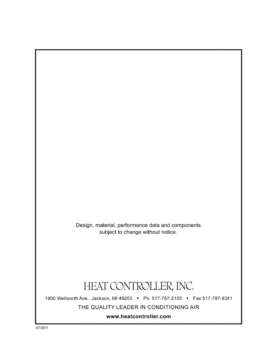 Heat Controller CDG SERIES, MDG SERIES installation instructions 07/2011 