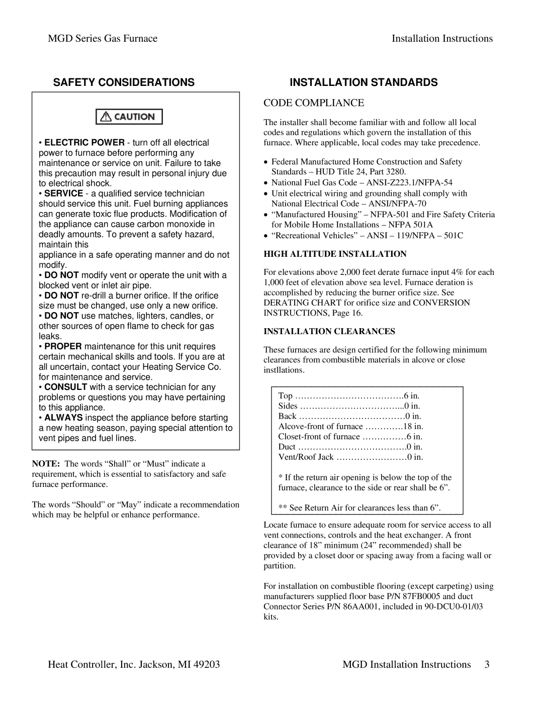 Heat Controller MGD60-E5A, MGD90-E5A, MGD90-E3A, MGD75-E5A, MGD60-E3A, MGD75-E3A installation instructions Safety Considerations 