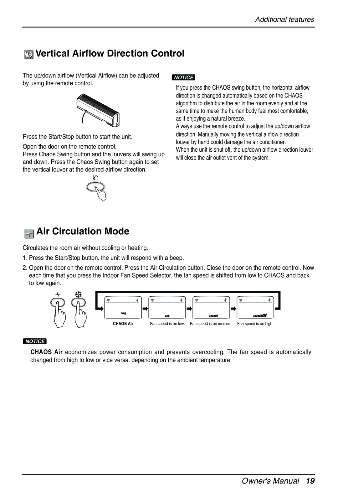 Heat Controller MMH24DA-1, MMC18DA-1, MMC24DA-1, MMH36TA-1 manual Vertical Airflow Direction Control, Air Circulation Mode 