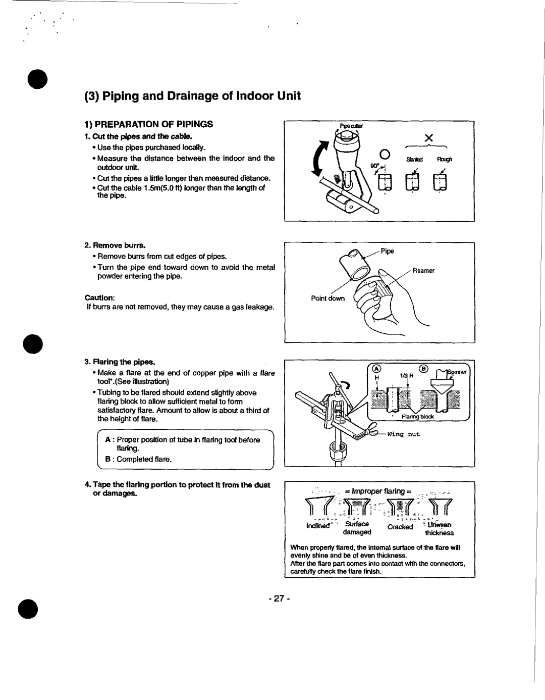 Heat Controller MSH-024B/A, MSH-0186/A Piping and Drainage of Indoor Unit, Preparation of Pipings, Started Poo, H IW-0 