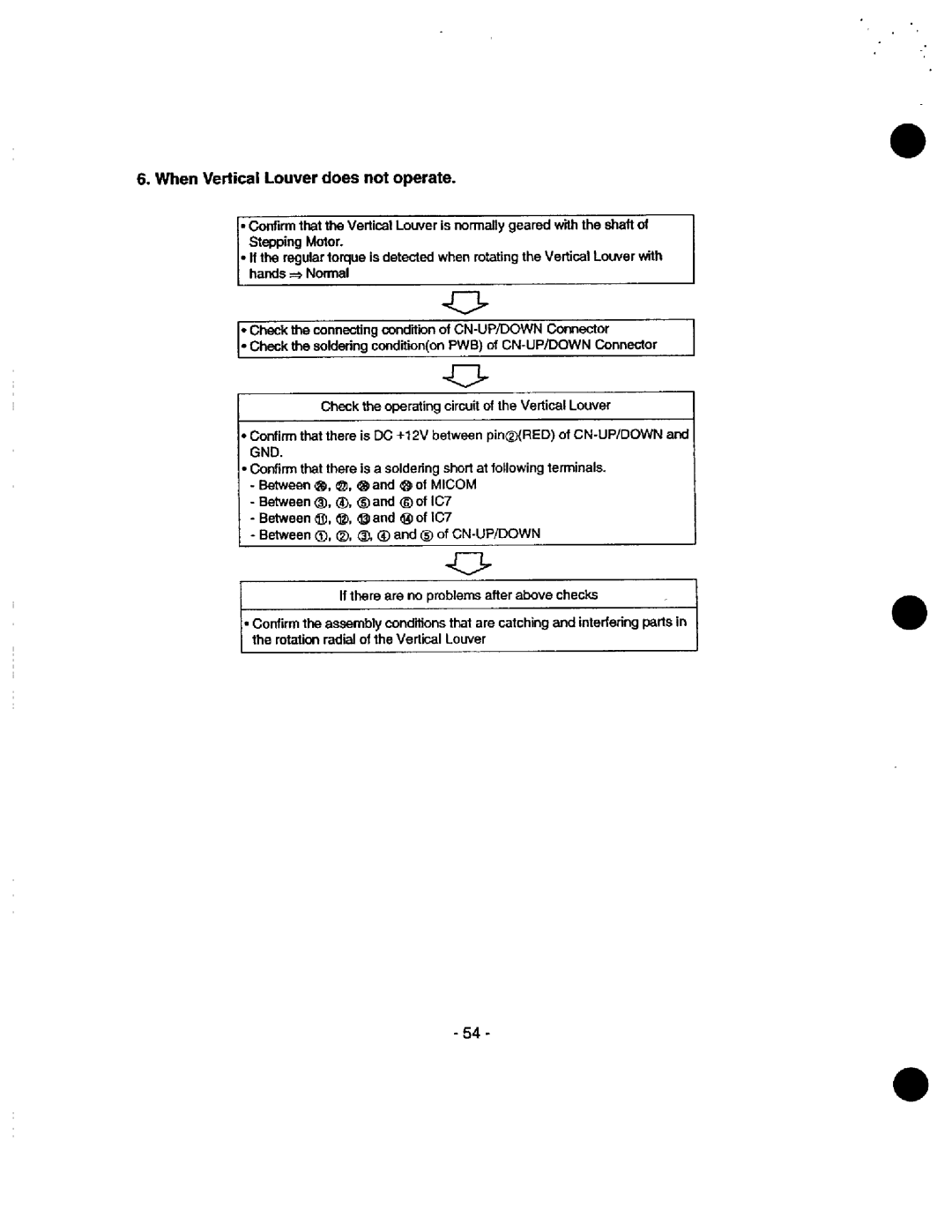 Heat Controller MSS-024B/A, MSH-0186/A, MSS-018B/A, MSH-01 2B/A, MSS-009B/A, MSS-012B/A When Vertical Louver does not operate 