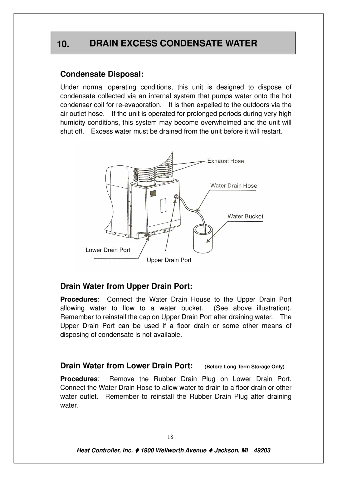 Heat Controller PE-91A PE-121A owner manual Drain Excess Condensate Water, Condensate Disposal 