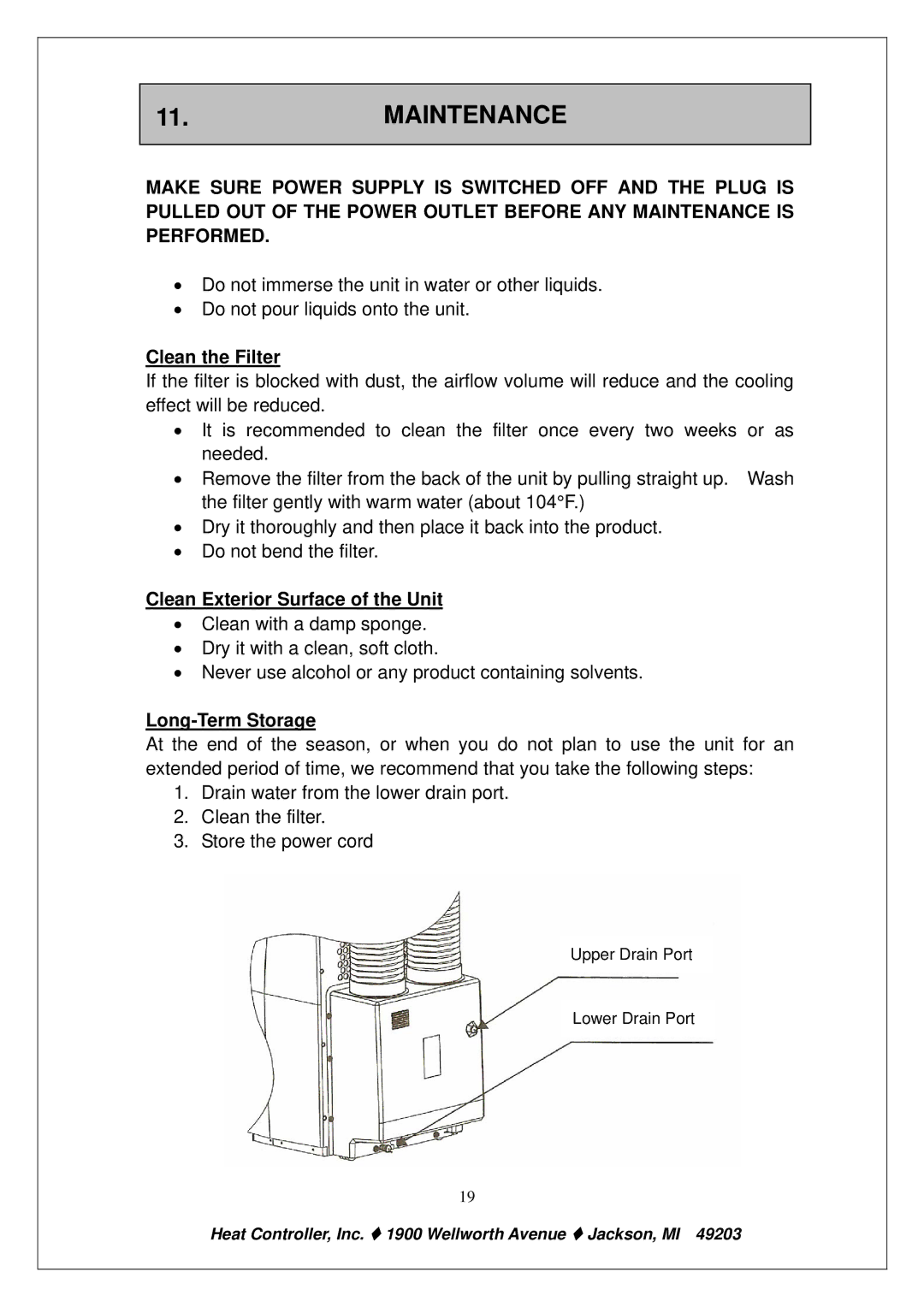 Heat Controller PE-91A PE-121A Maintenance, Clean the Filter, Clean Exterior Surface of the Unit, Long-Term Storage 